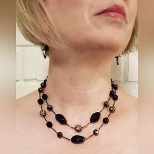 Ann Taylor double strand necklace and earrings EUC